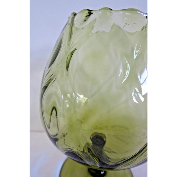Mid Century Italian Empoli Olive Green Optic Glass Brandy Snifter 8.5" MCM Italy - Picture 7 of 7